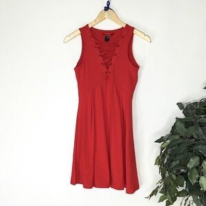 Hot Kiss Red Laced Front Dress